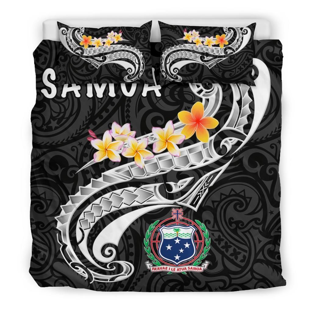 Samoa Bedding Set - Samoa Seal Polynesian Patterns Plumeria (Black)