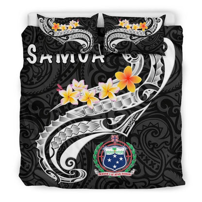Samoa Bedding Set - Samoa Seal Polynesian Patterns Plumeria (Black)