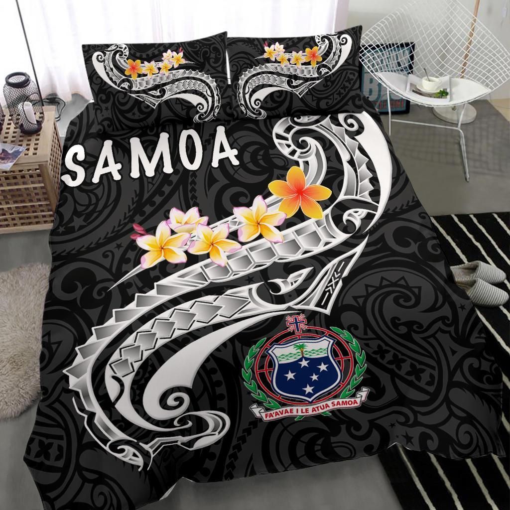 Samoa Bedding Set - Samoa Seal Polynesian Patterns Plumeria (Black)