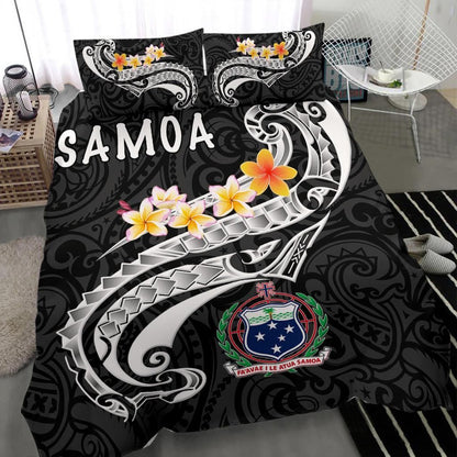 Samoa Bedding Set - Samoa Seal Polynesian Patterns Plumeria (Black)