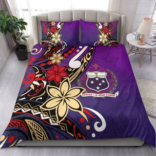 Samoa Bedding Set - Tribal Flower With Special Turtles Purple Color