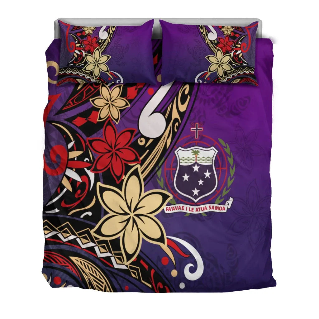 Samoa Bedding Set - Tribal Flower With Special Turtles Purple Color