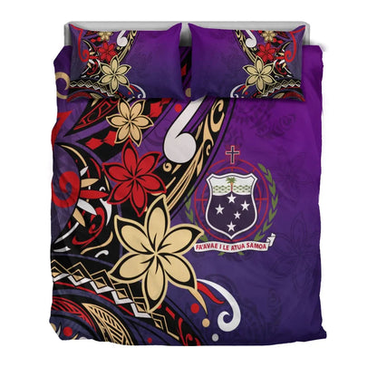 Samoa Bedding Set - Tribal Flower With Special Turtles Purple Color