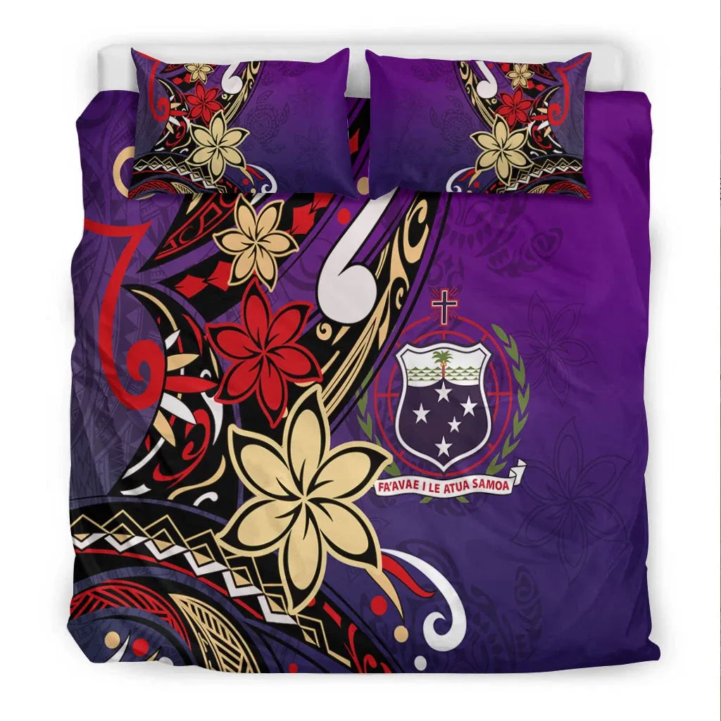 Samoa Bedding Set - Tribal Flower With Special Turtles Purple Color