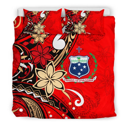 Samoa Bedding Set - Tribal Flower With Special Turtles Red Color