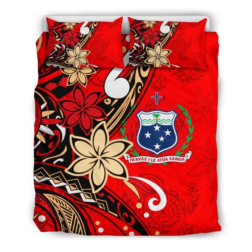 Samoa Bedding Set - Tribal Flower With Special Turtles Red Color
