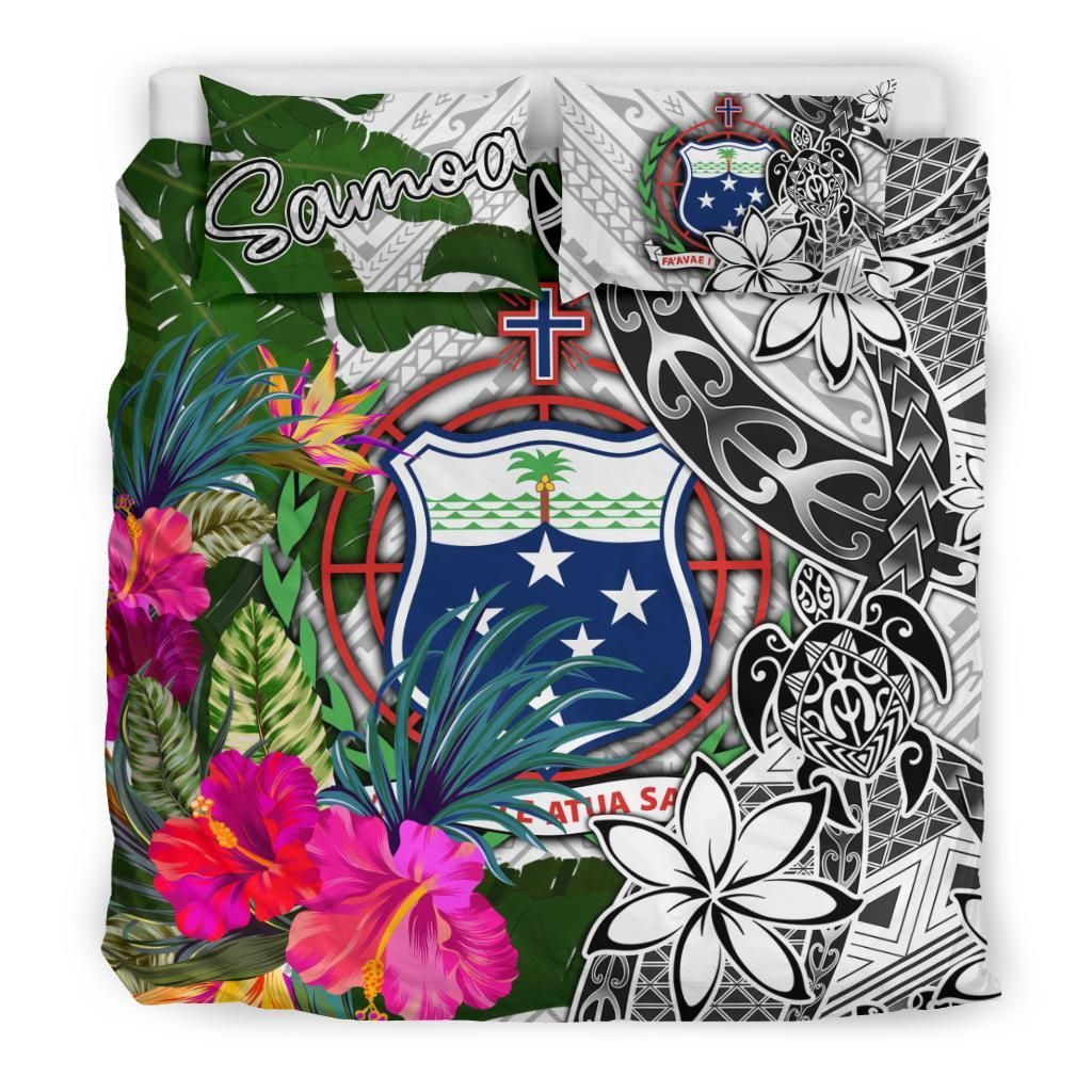 Samoa Bedding Set White - Turtle Plumeria Banana Leaf