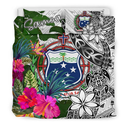 Samoa Bedding Set White - Turtle Plumeria Banana Leaf