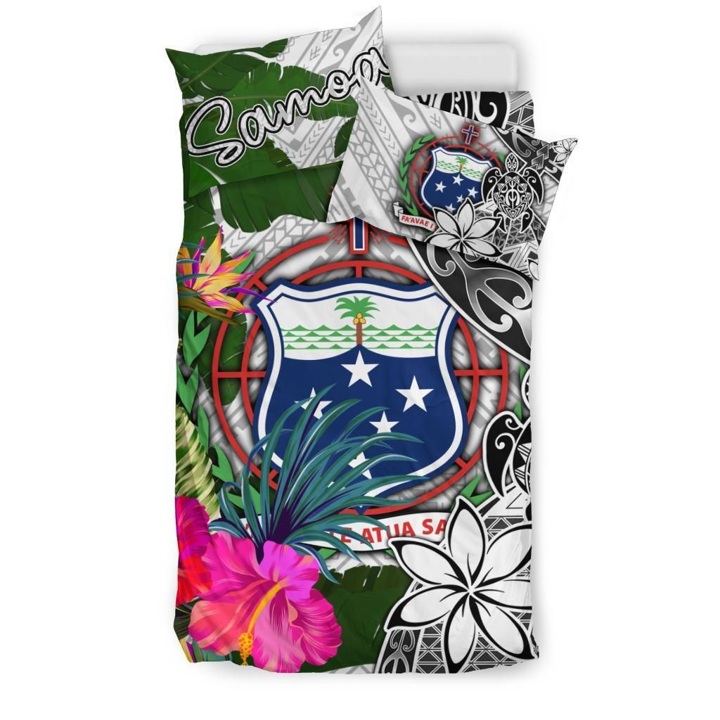 Samoa Bedding Set White - Turtle Plumeria Banana Leaf