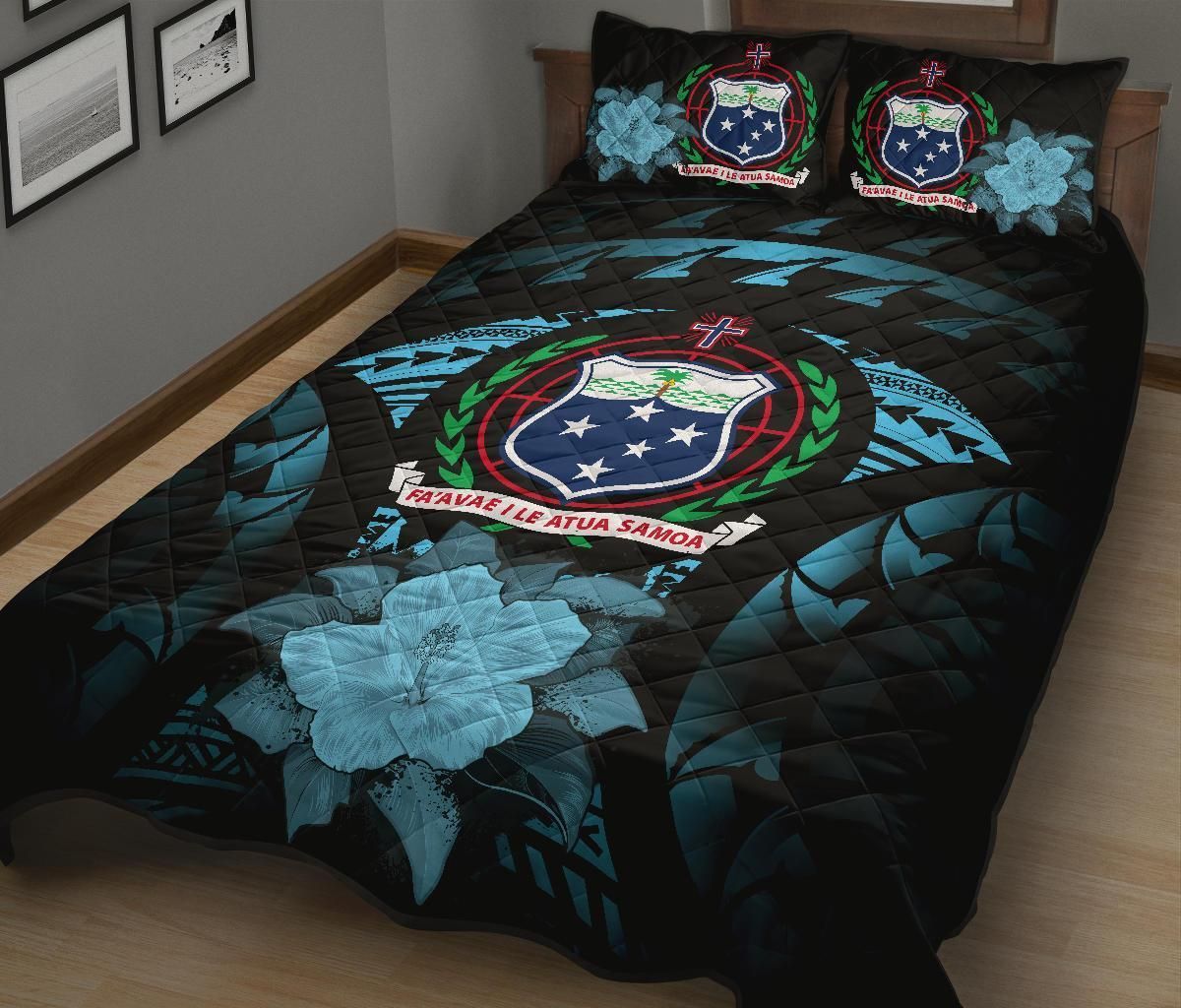 Samoa Polynesian Quilt Bed Set Hibiscus Blue