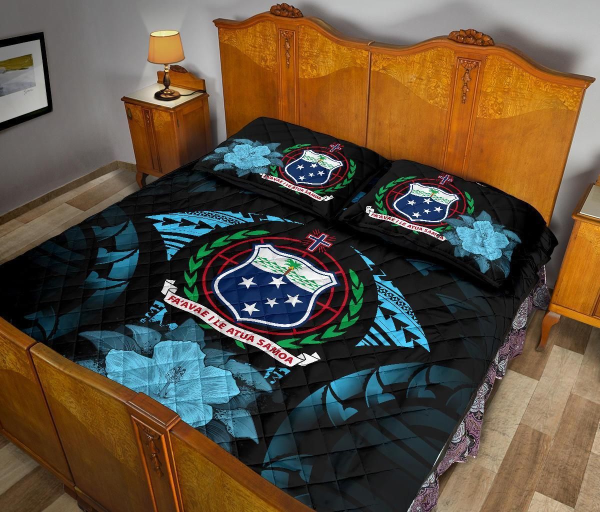 Samoa Polynesian Quilt Bed Set Hibiscus Blue