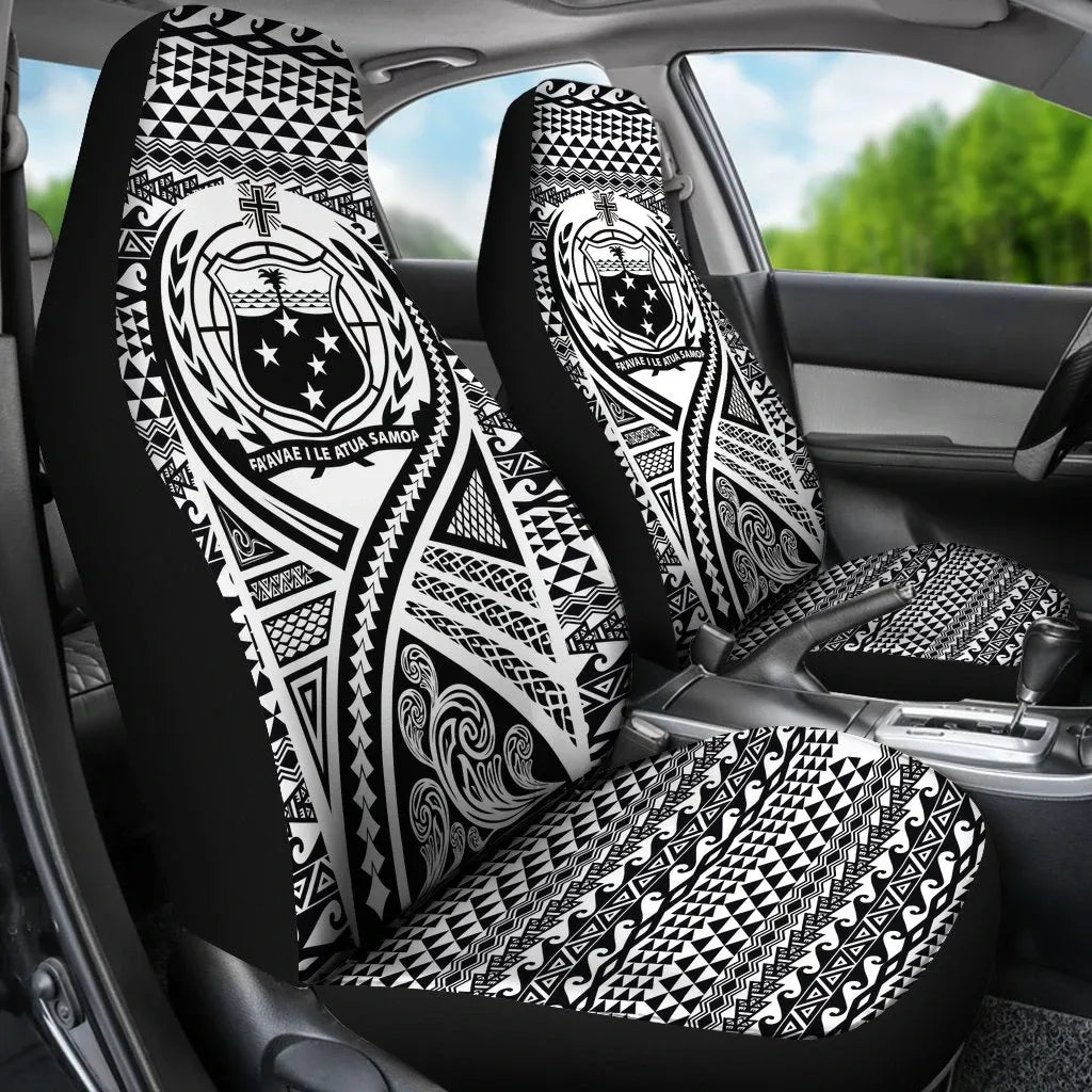 Samoa Car Seat Cover - Samoa Coat Of Arms Polynesian Tattoo Black