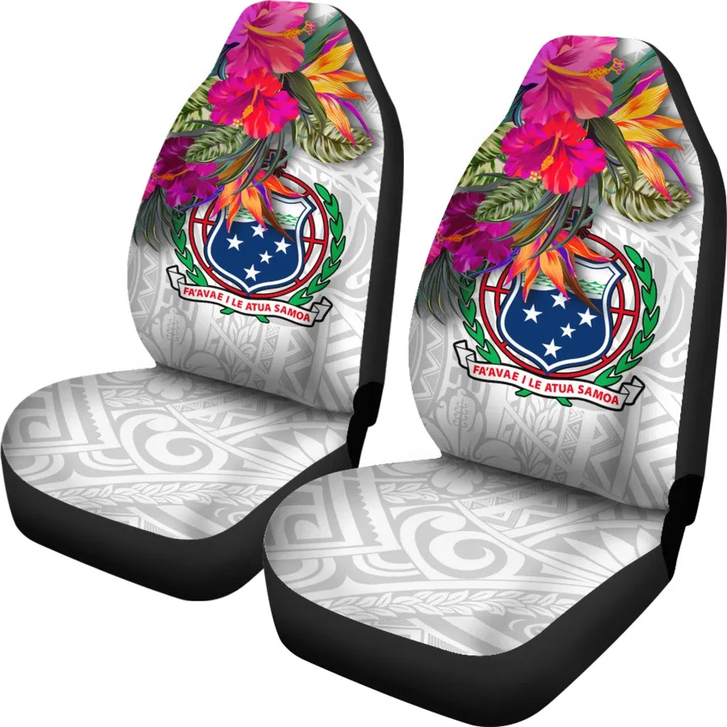 Samoa Car Seat Covers Polynesian Hibiscus White Pattern