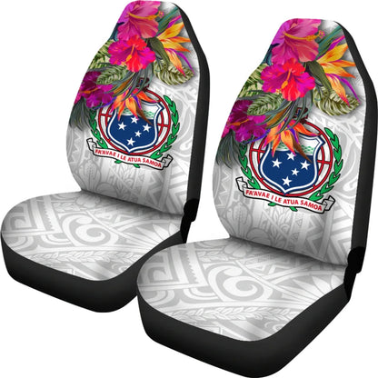 Samoa Car Seat Covers Polynesian Hibiscus White Pattern