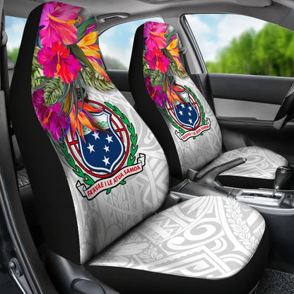 Samoa Car Seat Covers Polynesian Hibiscus White Pattern
