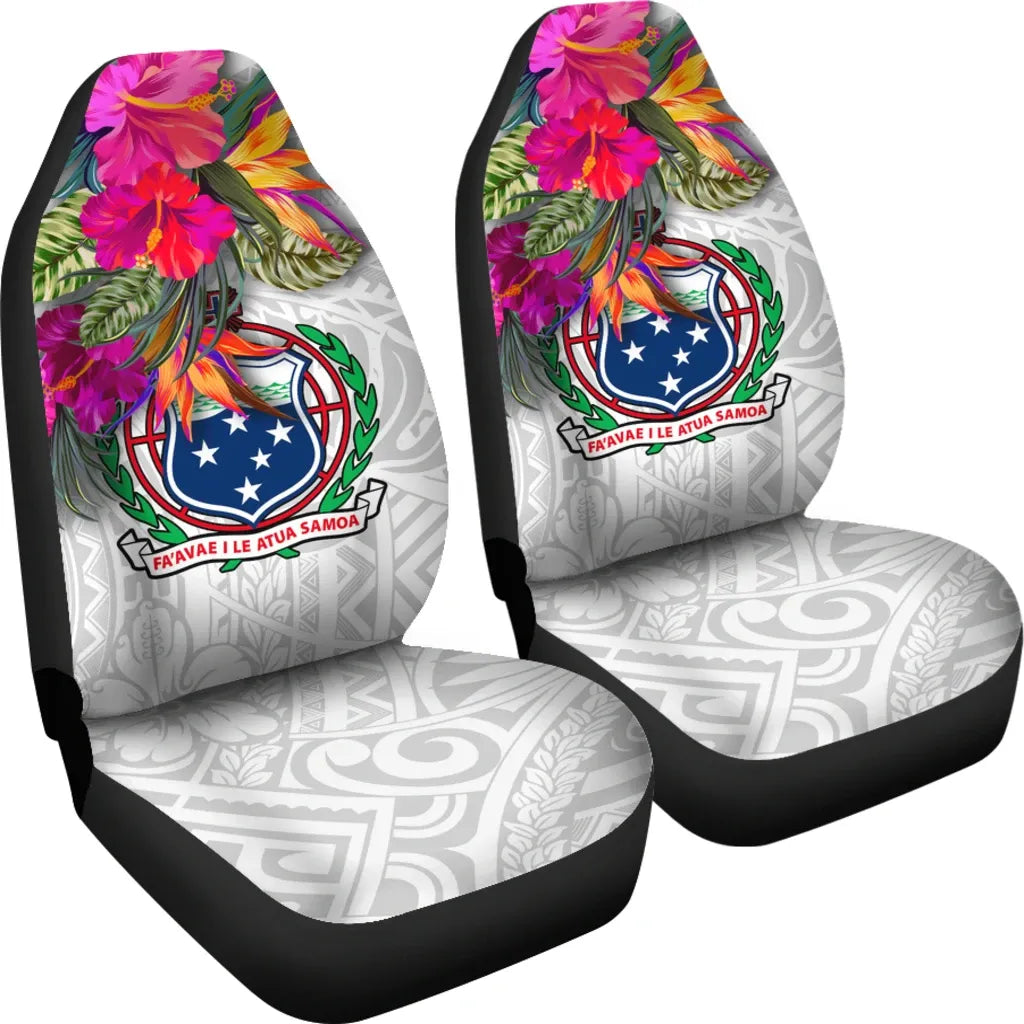 Samoa Car Seat Covers Polynesian Hibiscus White Pattern