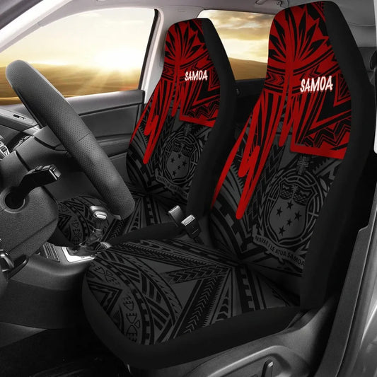 Samoa Car Seat Covers - Samoa Seal With Polynesian Pattern In Heartbeat Style (Red)