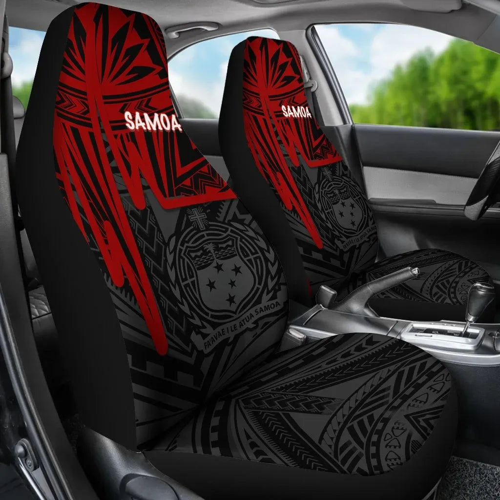 Samoa Car Seat Covers - Samoa Seal With Polynesian Pattern In Heartbeat Style (Red)