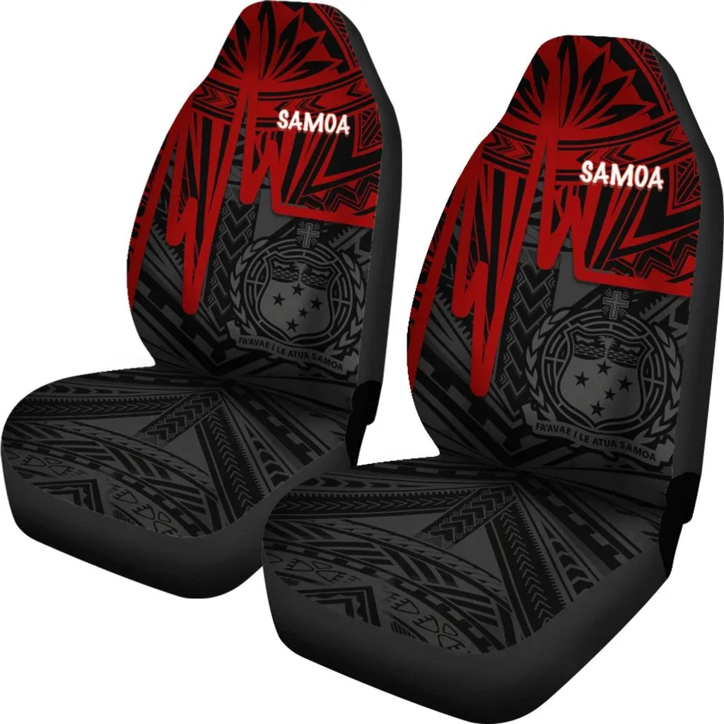Samoa Car Seat Covers - Samoa Seal With Polynesian Pattern In Heartbeat Style (Red)