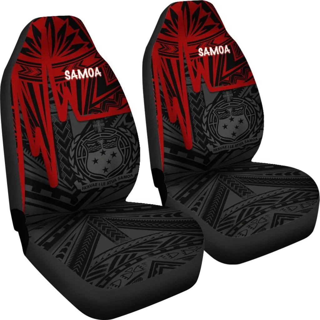 Samoa Car Seat Covers - Samoa Seal With Polynesian Pattern In Heartbeat Style (Red)
