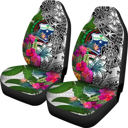 Samoa Car Seat Covers White - Turtle Plumeria Banana Leaf