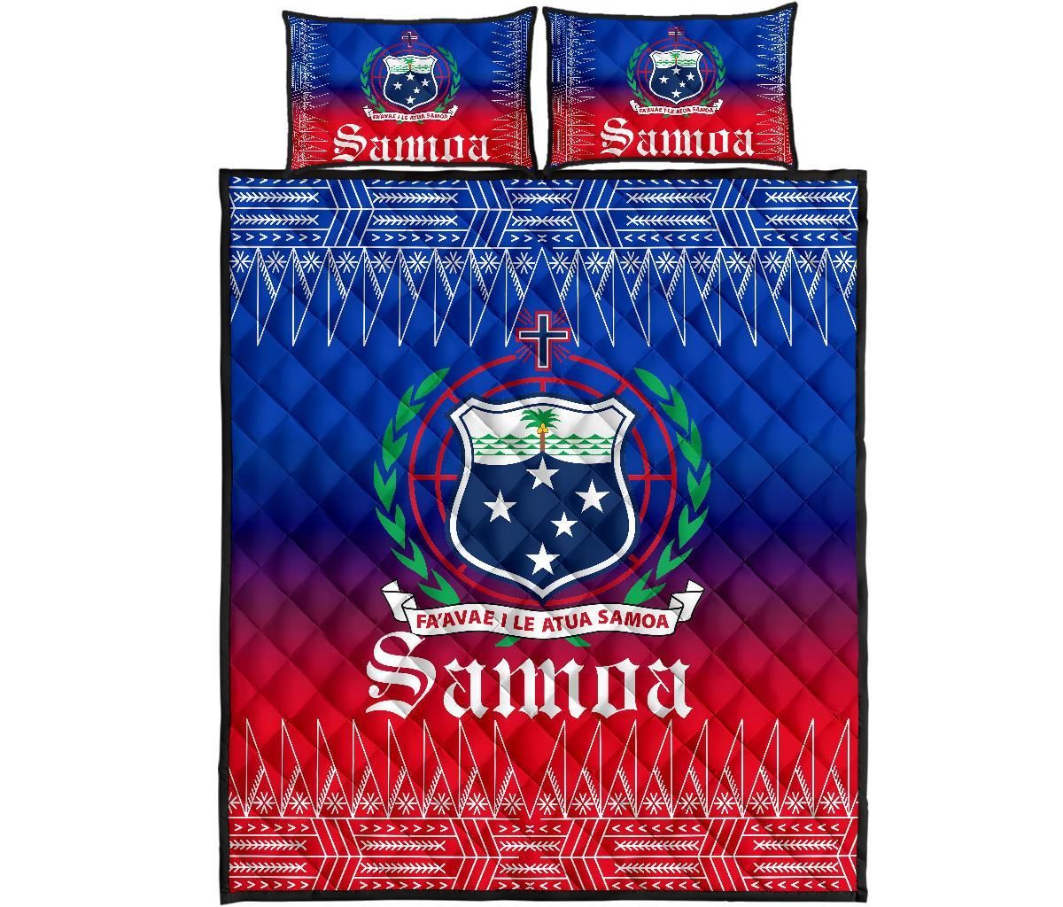 Samoa Quilt Bed Set - Samoa Coat of Arms Red Blue Version