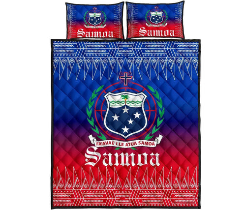 Samoa Quilt Bed Set - Samoa Coat of Arms Red Blue Version
