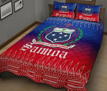 Samoa Quilt Bed Set - Samoa Coat of Arms Red Blue Version