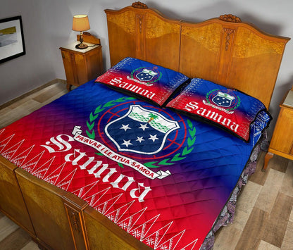 Samoa Quilt Bed Set - Samoa Coat of Arms Red Blue Version