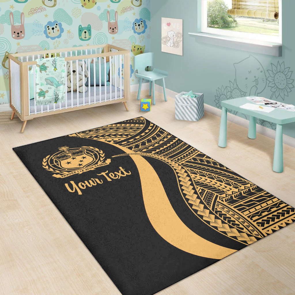 Samoa Custom Personalised Area Rug - Gold Polynesian Tentacle Tribal Pattern