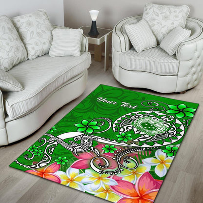 Samoa Custom Personalised Area Rug - Turtle Plumeria (Green)