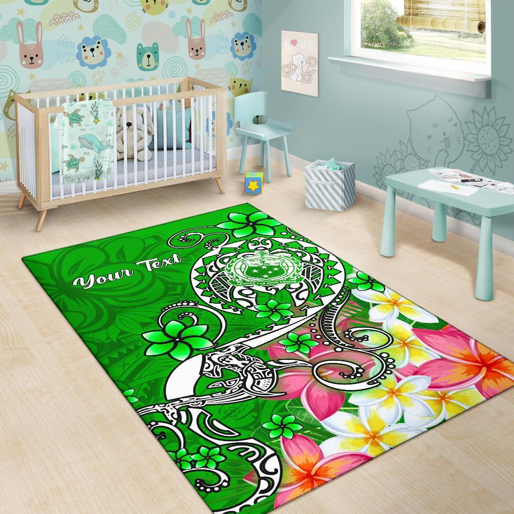 Samoa Custom Personalised Area Rug - Turtle Plumeria (Green)