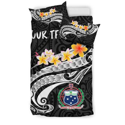 Samoa Custom Personalised Bedding Set - Samoa Seal Polynesian Patterns Plumeria (Black)