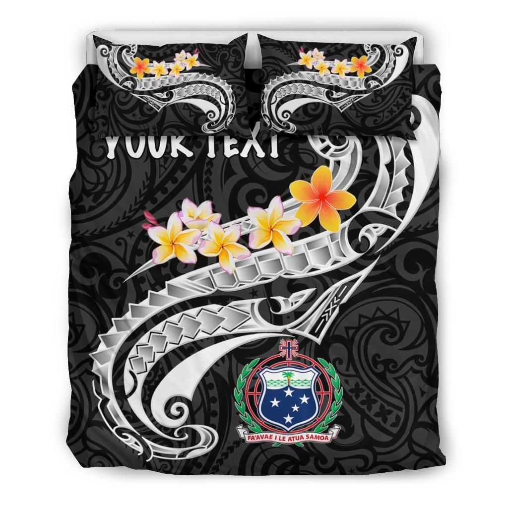 Samoa Custom Personalised Bedding Set - Samoa Seal Polynesian Patterns Plumeria (Black)