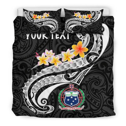 Samoa Custom Personalised Bedding Set - Samoa Seal Polynesian Patterns Plumeria (Black)