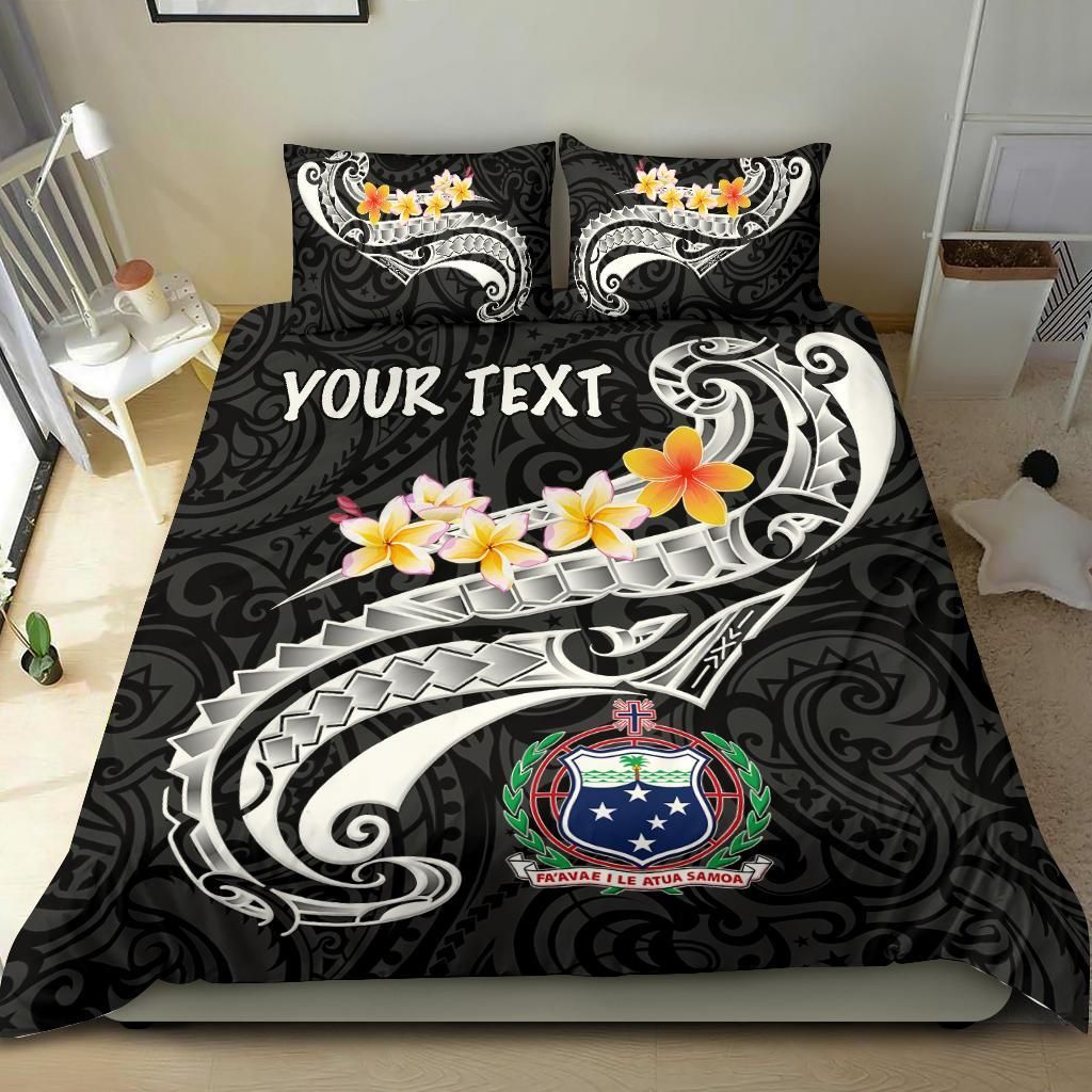 Samoa Custom Personalised Bedding Set - Samoa Seal Polynesian Patterns Plumeria (Black)