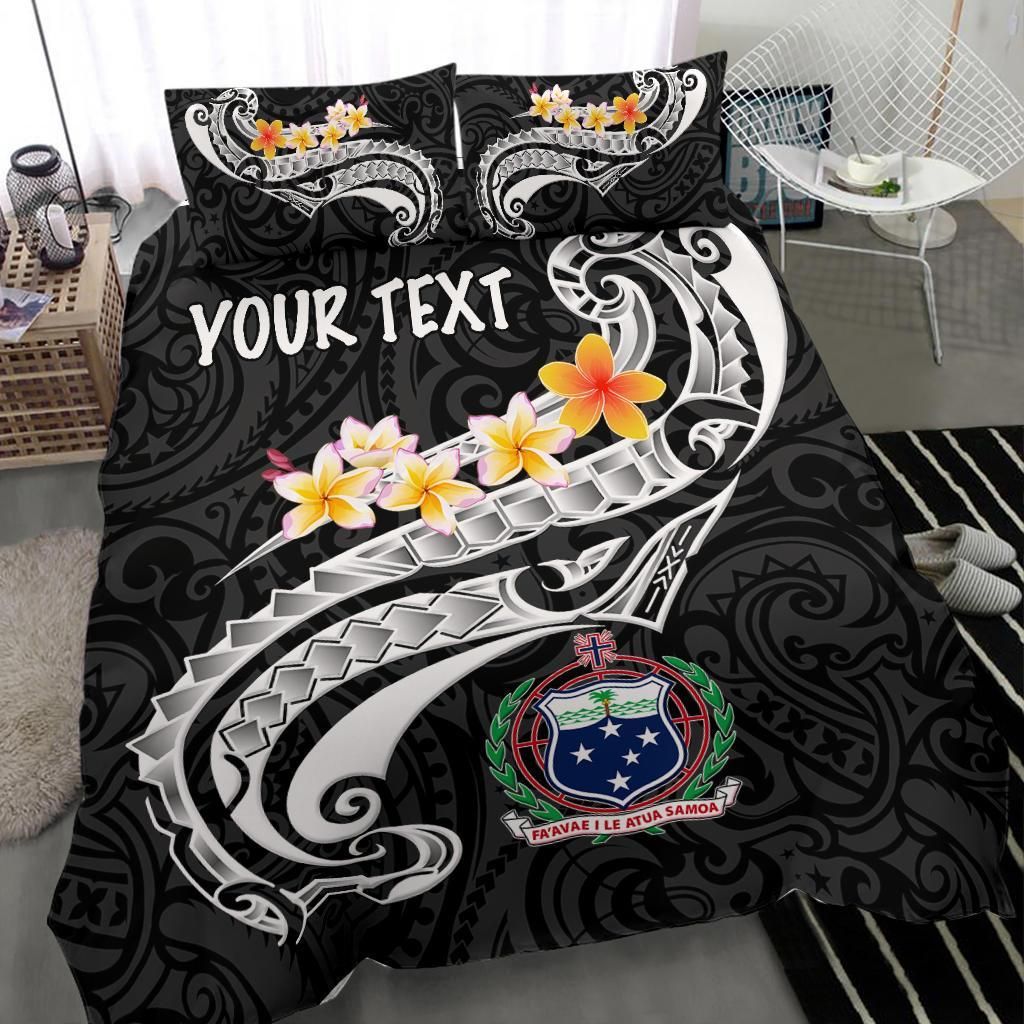 Samoa Custom Personalised Bedding Set - Samoa Seal Polynesian Patterns Plumeria (Black)