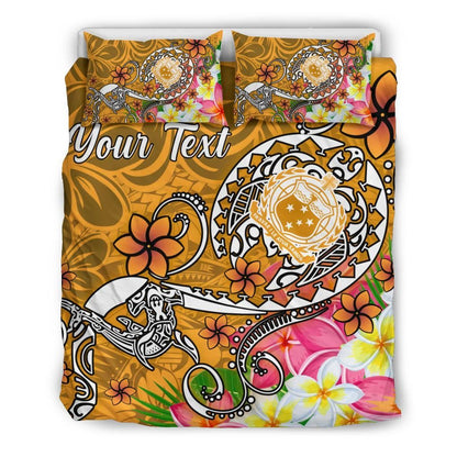Samoa Custom Personalised Bedding Set - Turtle Plumeria (Gold)