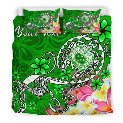 Samoa Custom Personalised Bedding Set - Turtle Plumeria (Green)