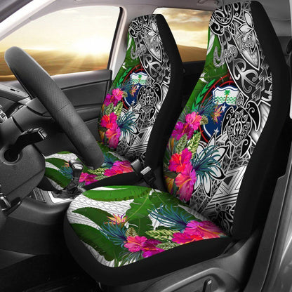 Samoa Custom Personalised Car Seat Covers White - Turtle Plumeria Banana Leaf
