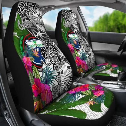 Samoa Custom Personalised Car Seat Covers White - Turtle Plumeria Banana Leaf