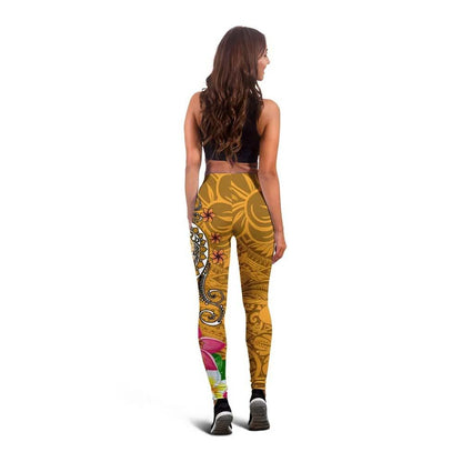 Samoa Custom Personalised Legging - Turtle Plumeria (Gold)