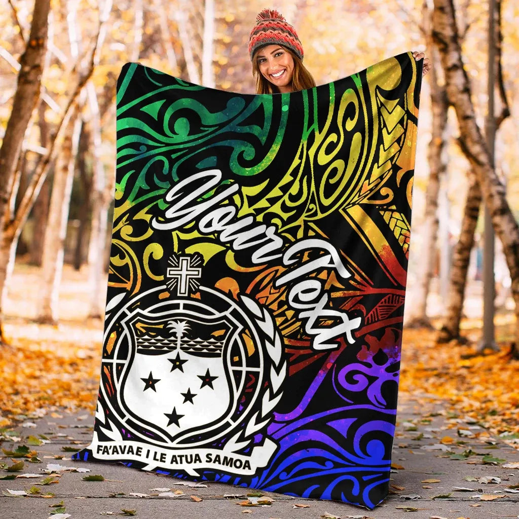 Samoa Custom Personalised Premium Blanket - Rainbow Polynesian Pattern