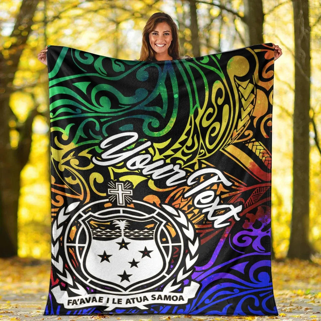 Samoa Custom Personalised Premium Blanket - Rainbow Polynesian Pattern