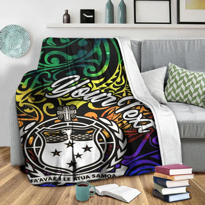 Samoa Custom Personalised Premium Blanket - Rainbow Polynesian Pattern