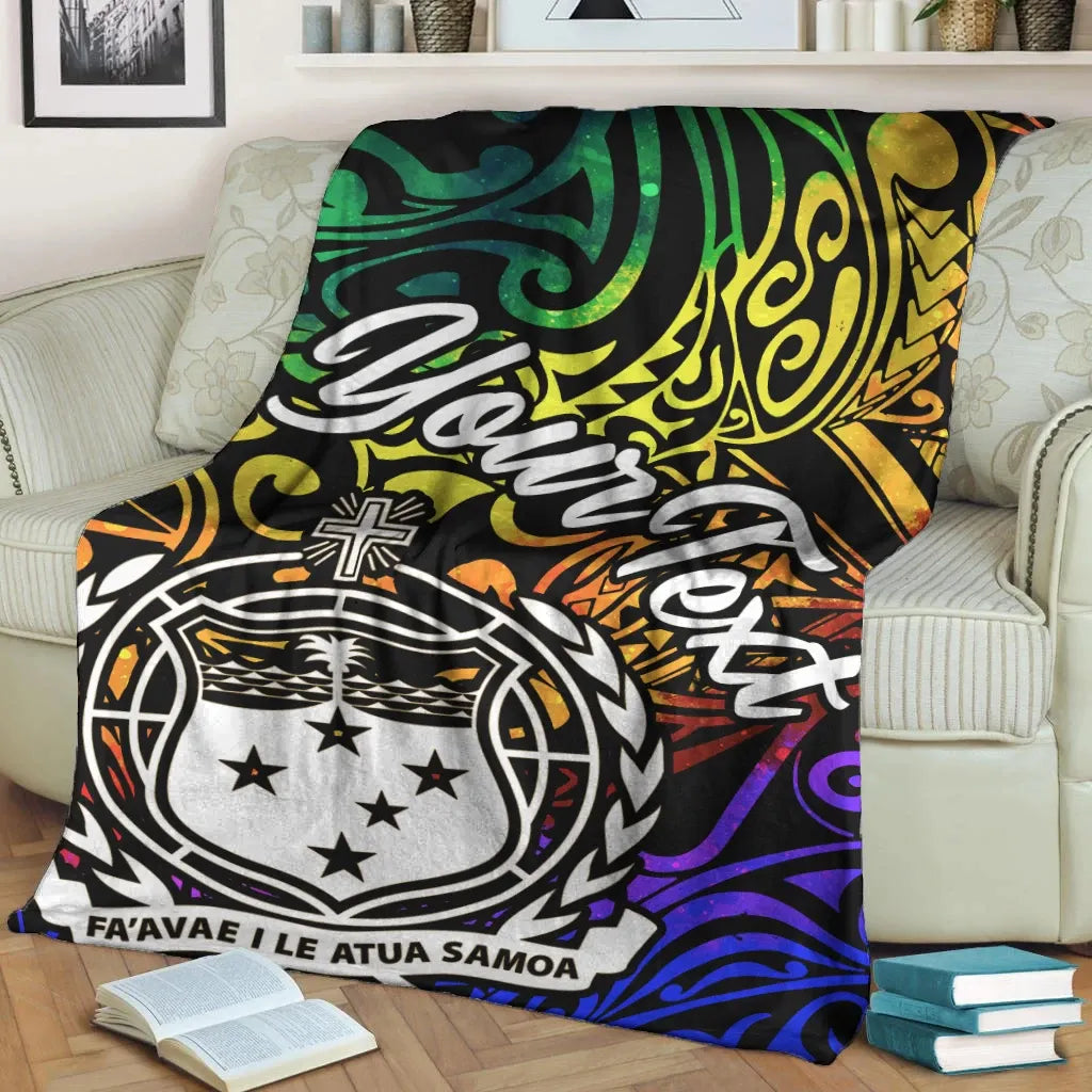 Samoa Custom Personalised Premium Blanket - Rainbow Polynesian Pattern