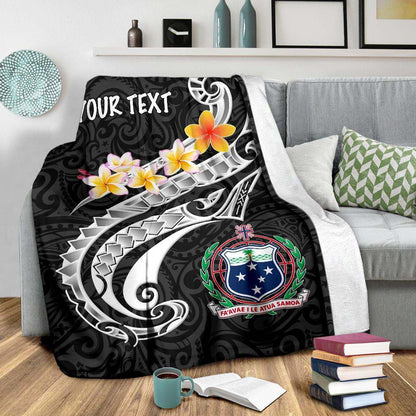 Samoa Custom Personalised Premium Blanket- Samoa Seal  Polynesian Patterns Plumeria (Black)