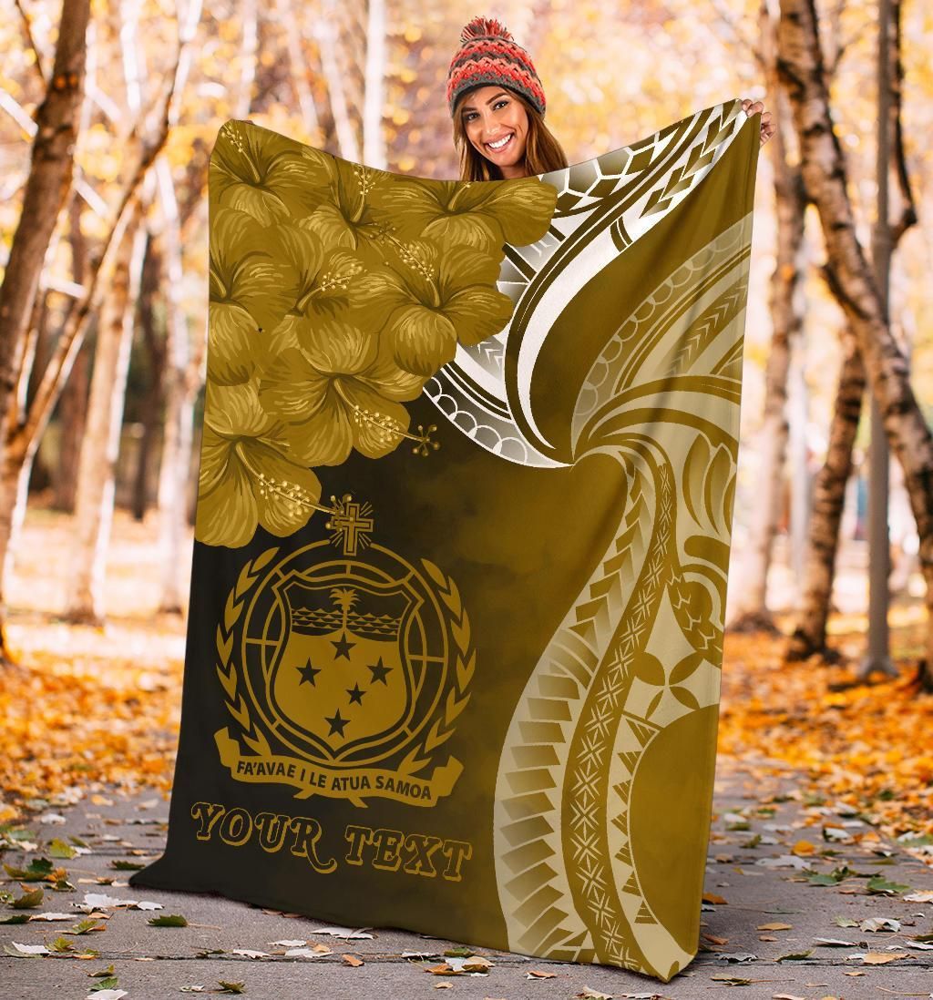 Samoa Custom Personalised Premium Blanket - Samoa Seal Wave Style (Gold)