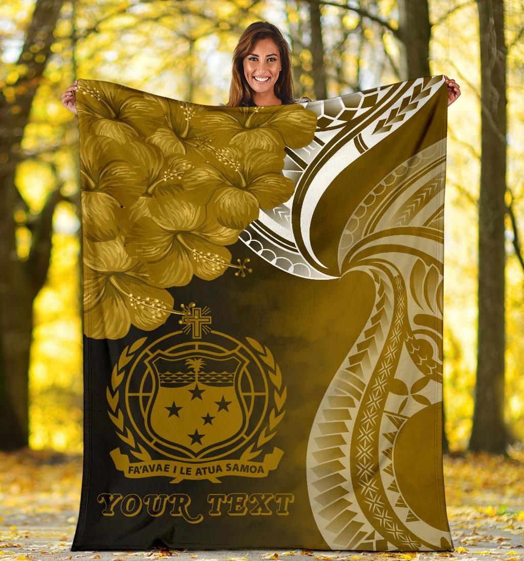 Samoa Custom Personalised Premium Blanket - Samoa Seal Wave Style (Gold)