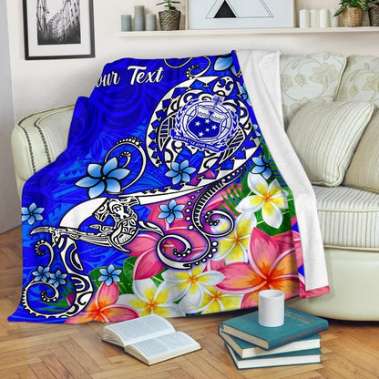 Samoa Custom Personalised Premium Blanket - Turtle Plumeria (Blue)